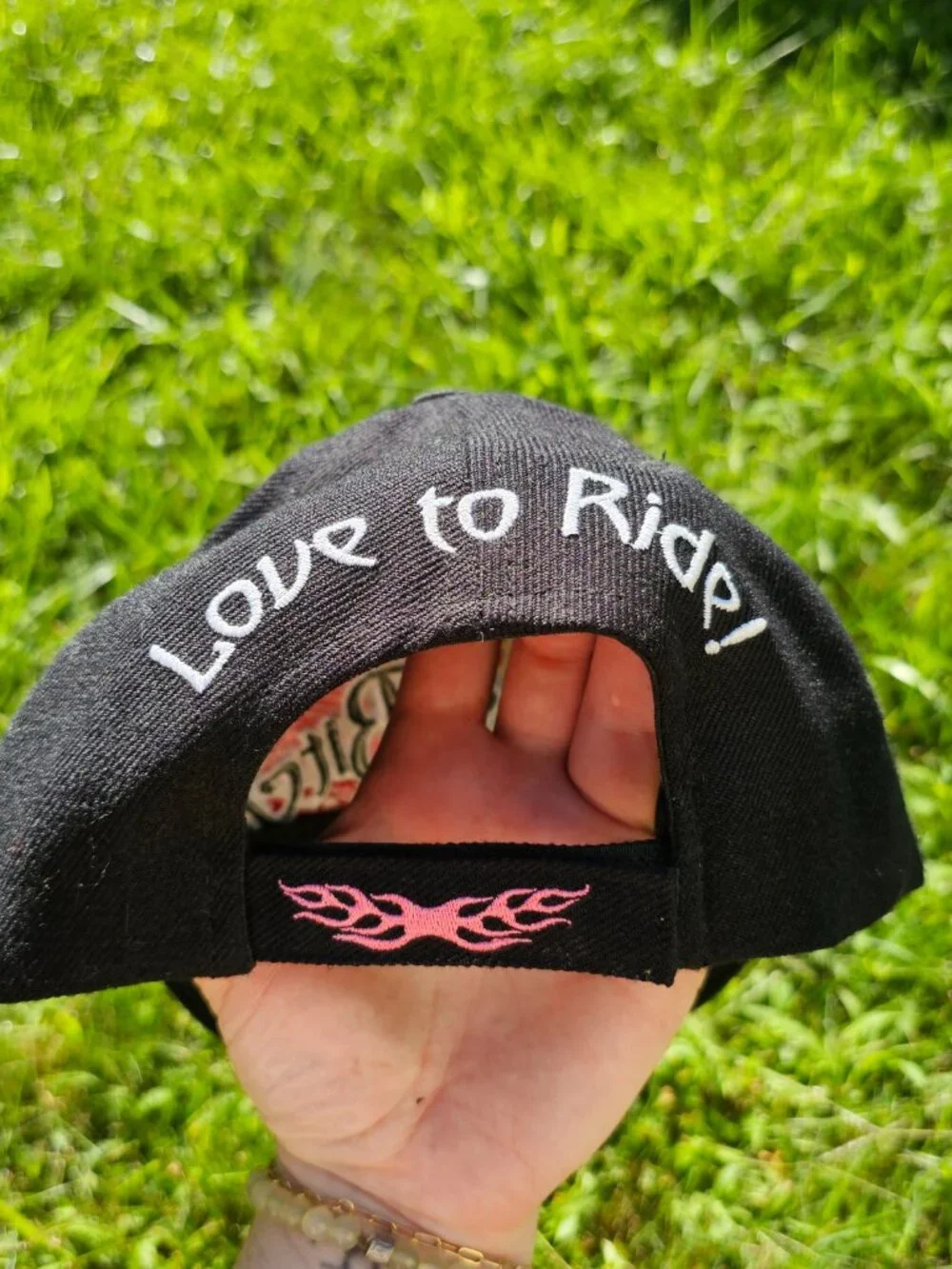 y2k Bikercore Baddie McBling Biker Chic Flames, Wings, Black & Pink Baseball Hat - Picture 4 of 5